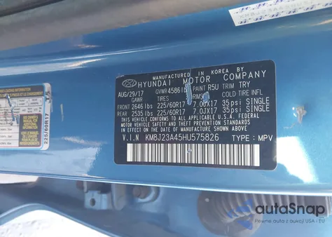 2017 Hyundai Tucson Se z USA, uszkodzony, nr VIN KM8J23A45HU575826